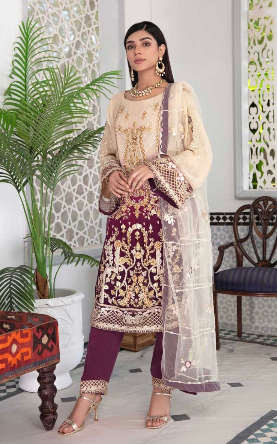 SIMRANS ‘NUR’ | LUXURY EMBROIDERED CHIFFON 3PC READYMADE | SM326