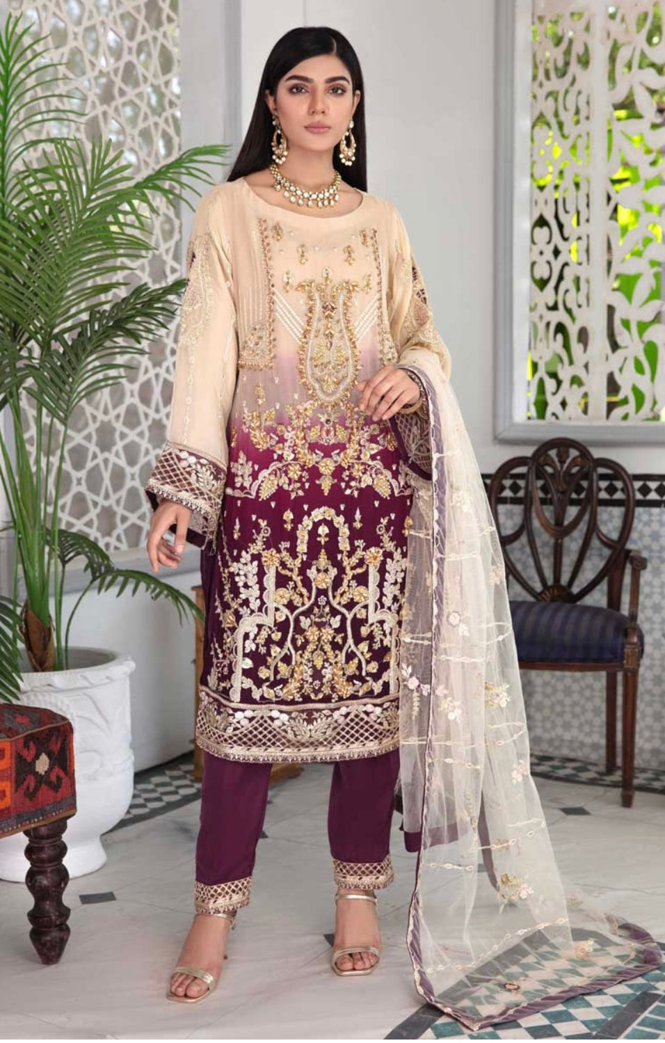 SIMRANS ‘NUR’ | LUXURY EMBROIDERED CHIFFON 3PC READYMADE | SM326