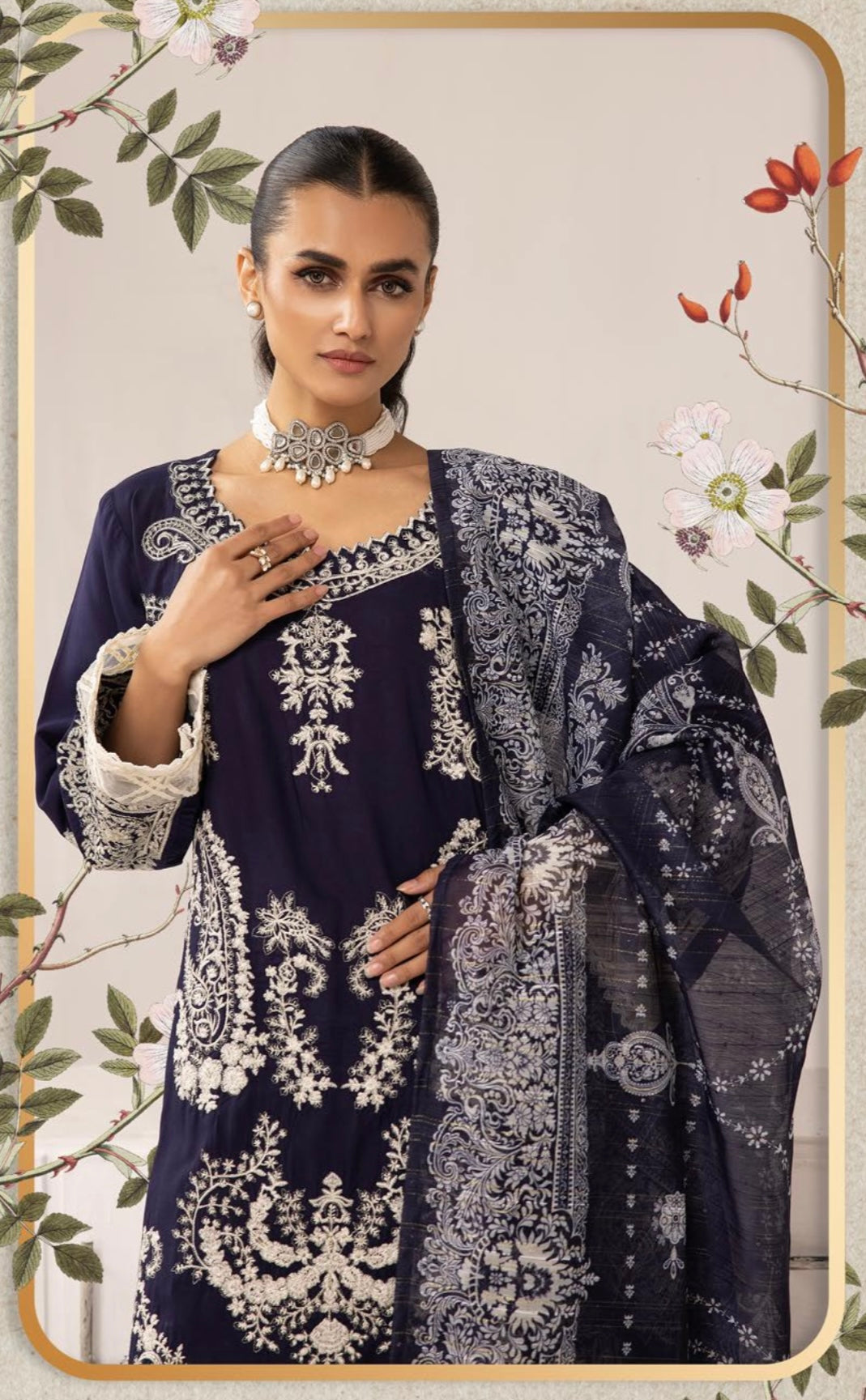 SIMRANS |SANA SAFINA DIGITAL EMBROIDERED LINEN 3PC READYMADE | ARTICLE-04