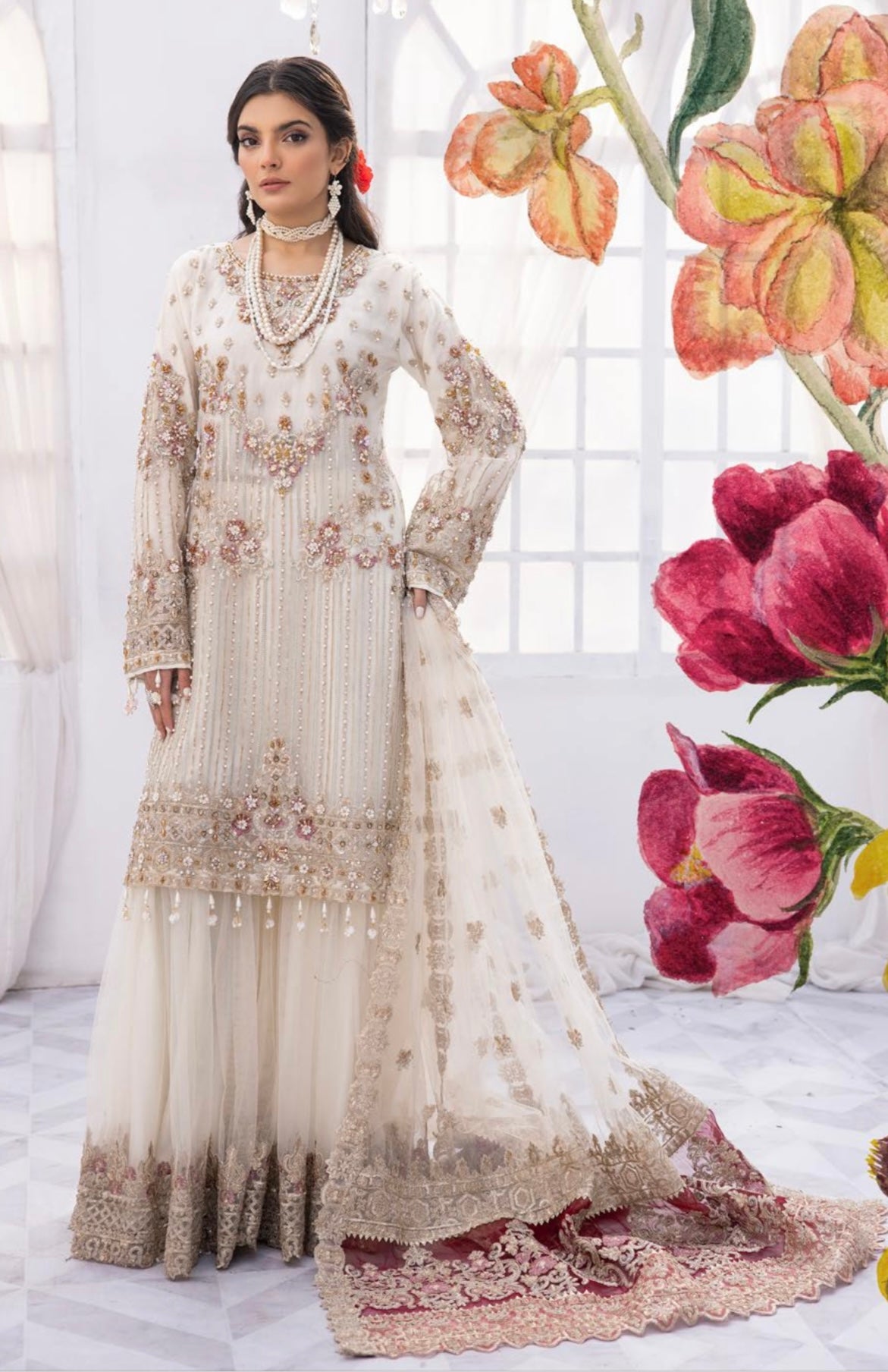 SIMRANS LUXURY Premium CHIFFON Embroidered 3 Piece Lilac Wedding Outfit LCR:9014