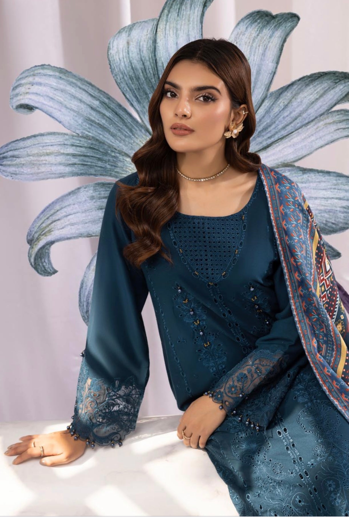 SIMRANS ‘AAFREEN’ | EMBROIDERED DHANAK CHIKANKARI READYMADE | SM701(TEAL)