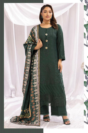 SIMRANS ‘AAFREEN’ | EMBROIDERED DHANAK CHIKANKARI READYMADE | SM701 (GREEN)