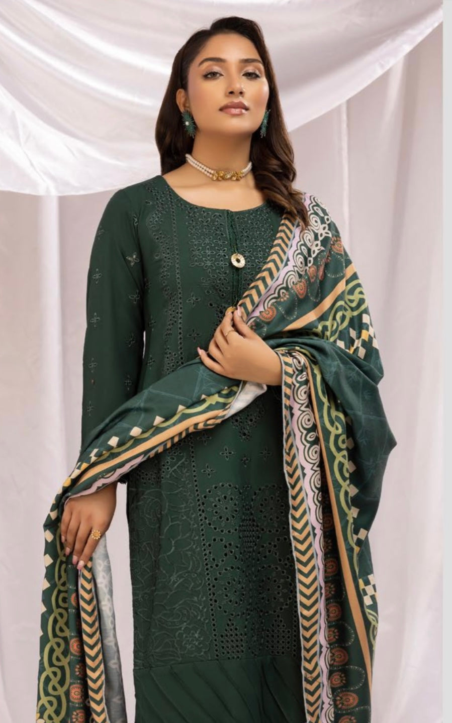 SIMRANS ‘AAFREEN’ | EMBROIDERED DHANAK CHIKANKARI READYMADE | SM701 (GREEN)