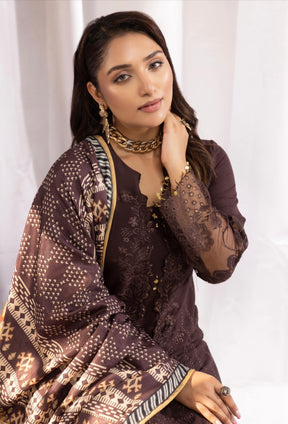 SIMRANS ‘AAFREEN’ | EMBROIDERED DHANAK CHIKANKARI READYMADE | SM701 (BROWN)