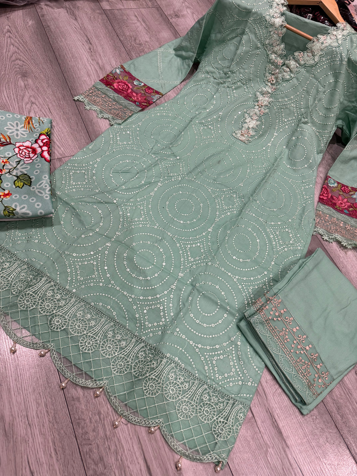 AROOSH INSPIRED | EMBROIDERED 3PC DHANAK READYMADE | MBD7885