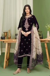 SIMRANS ‘MAKHMALI’ | EMBROIDERED VELVET FANCY DUPATTA READYMADE | SM710 (PURPLE)