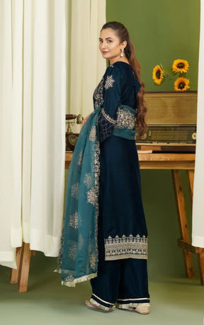 SIMRANS ‘MAKHMALI’ | EMBROIDERED VELVET FANCY DUPATTA READYMADE | SM710 (TEAL)