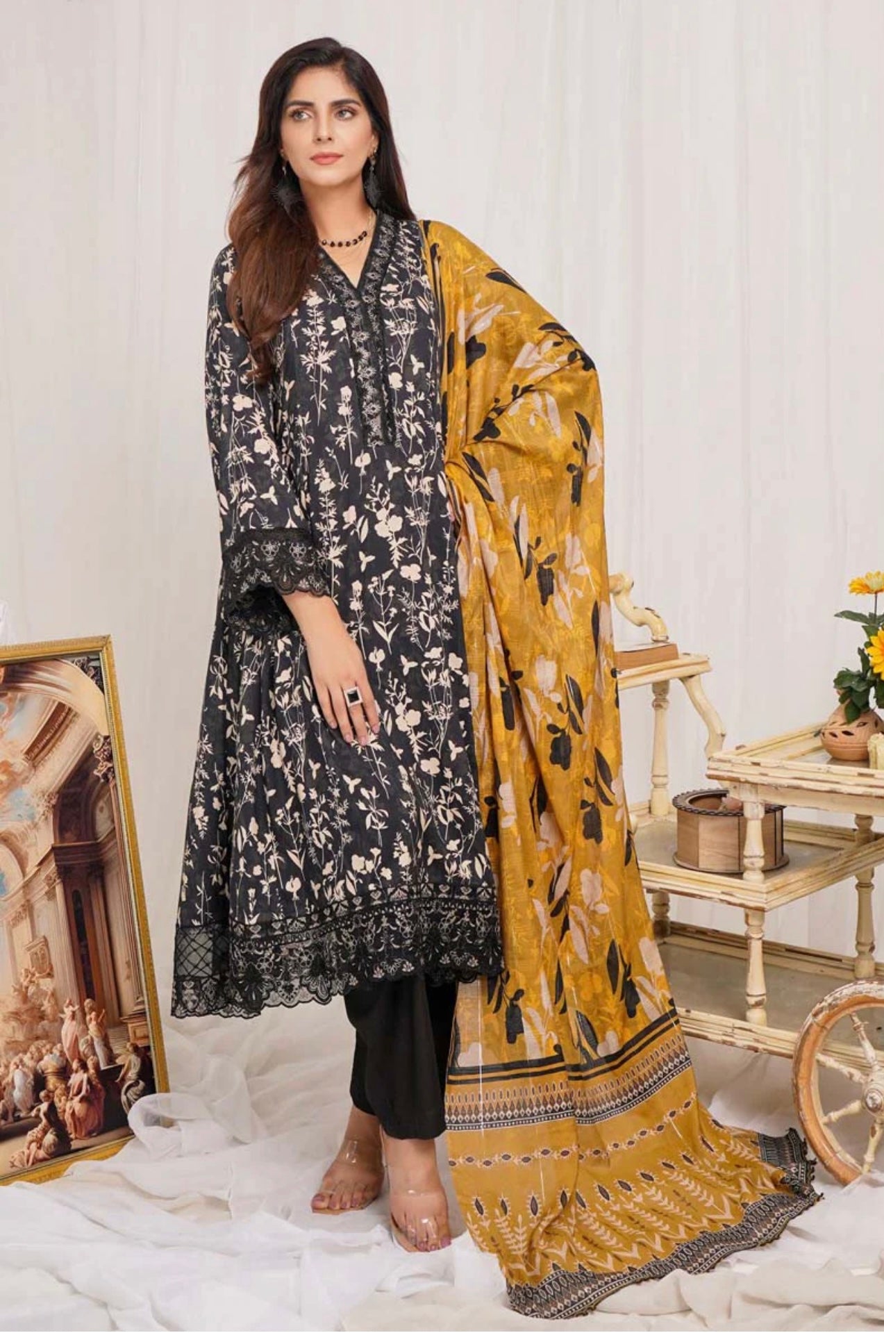 Munira Digital Print Linen readymade Outfit with Barosia Dupatta MSL6