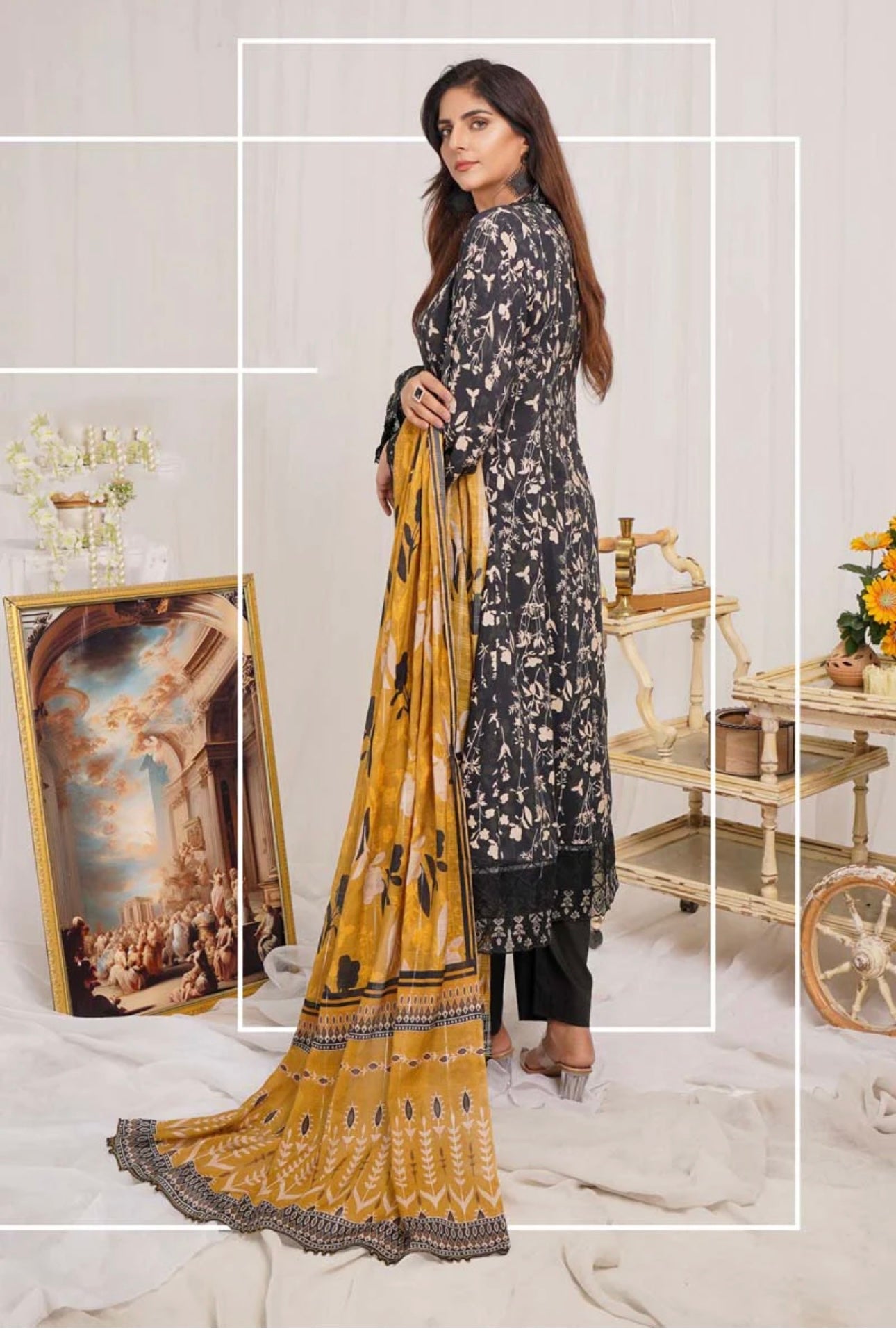 Munira Digital Print Linen readymade Outfit with Barosia Dupatta MSL6