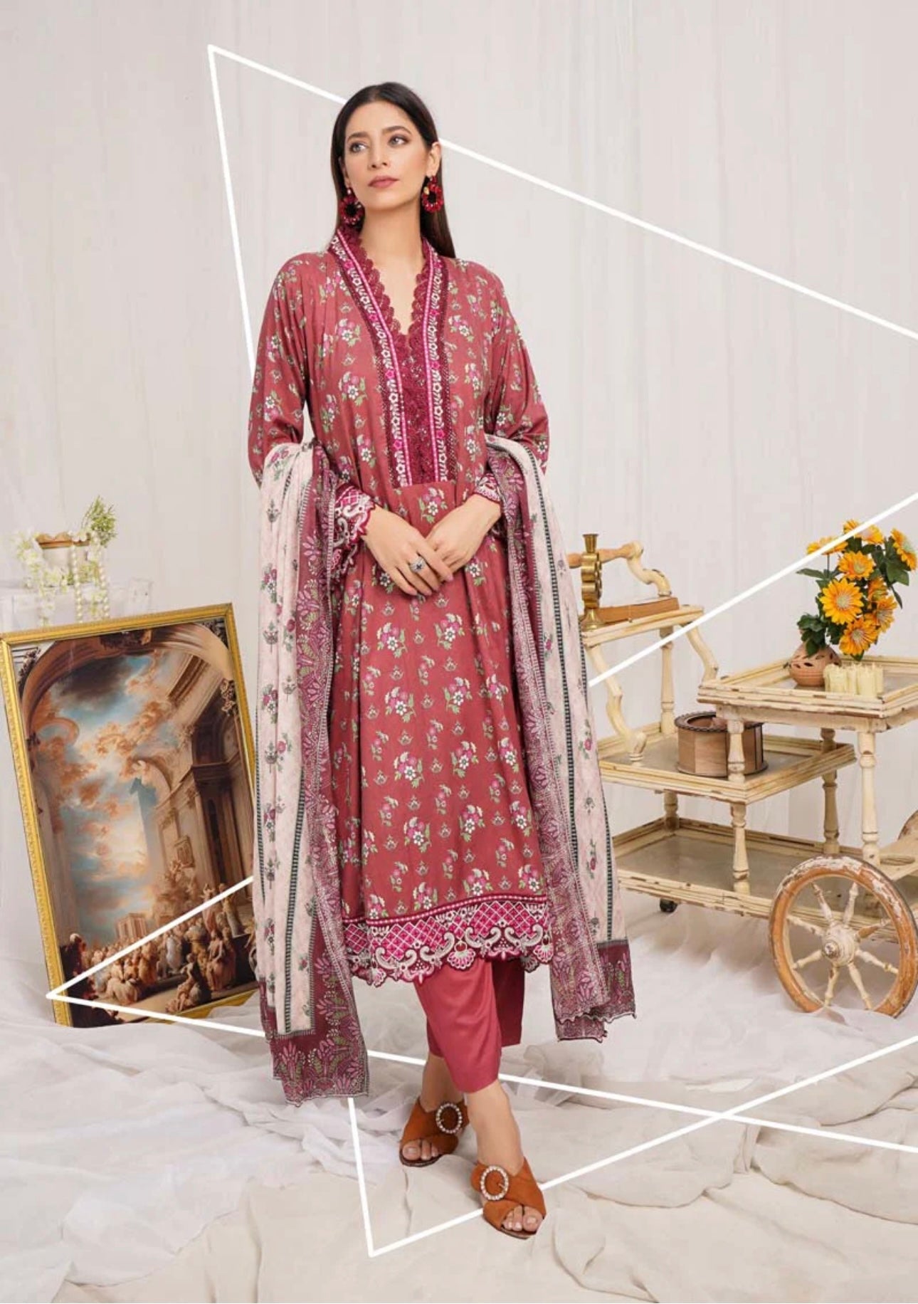 Munira Digital Print Linen readymade Outfit with Barosia Dupatta MSL5