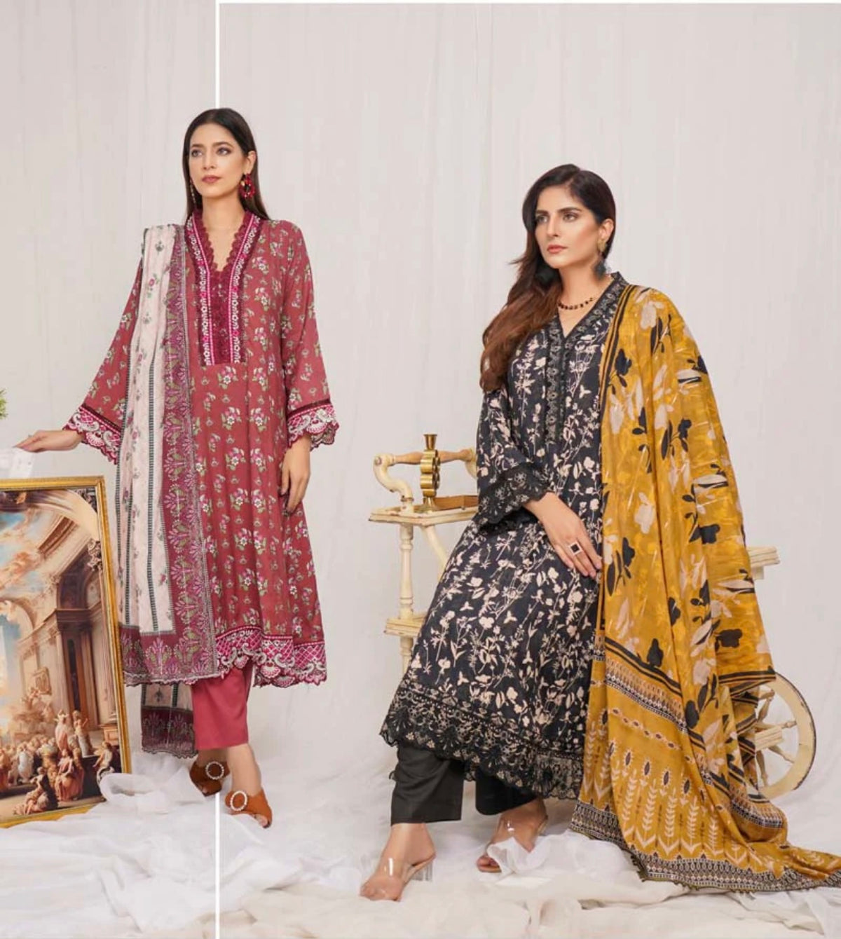 Munira Digital Print Linen readymade Outfit with Barosia Dupatta MSL5