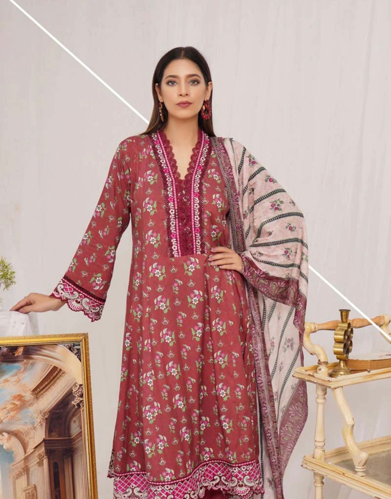 Munira Digital Print Linen readymade Outfit with Barosia Dupatta MSL5