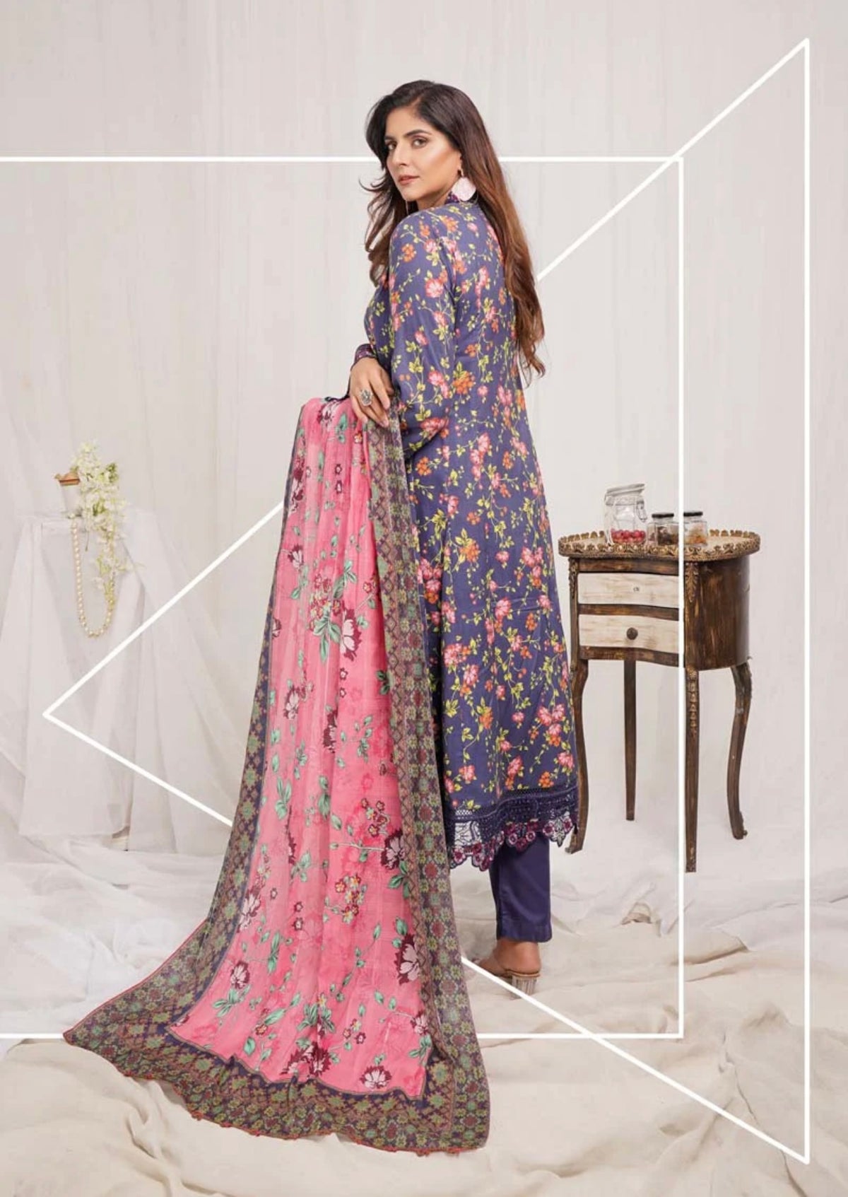 Munira Digital Print Linen readymade Outfit with Barosia Dupatta MSL4