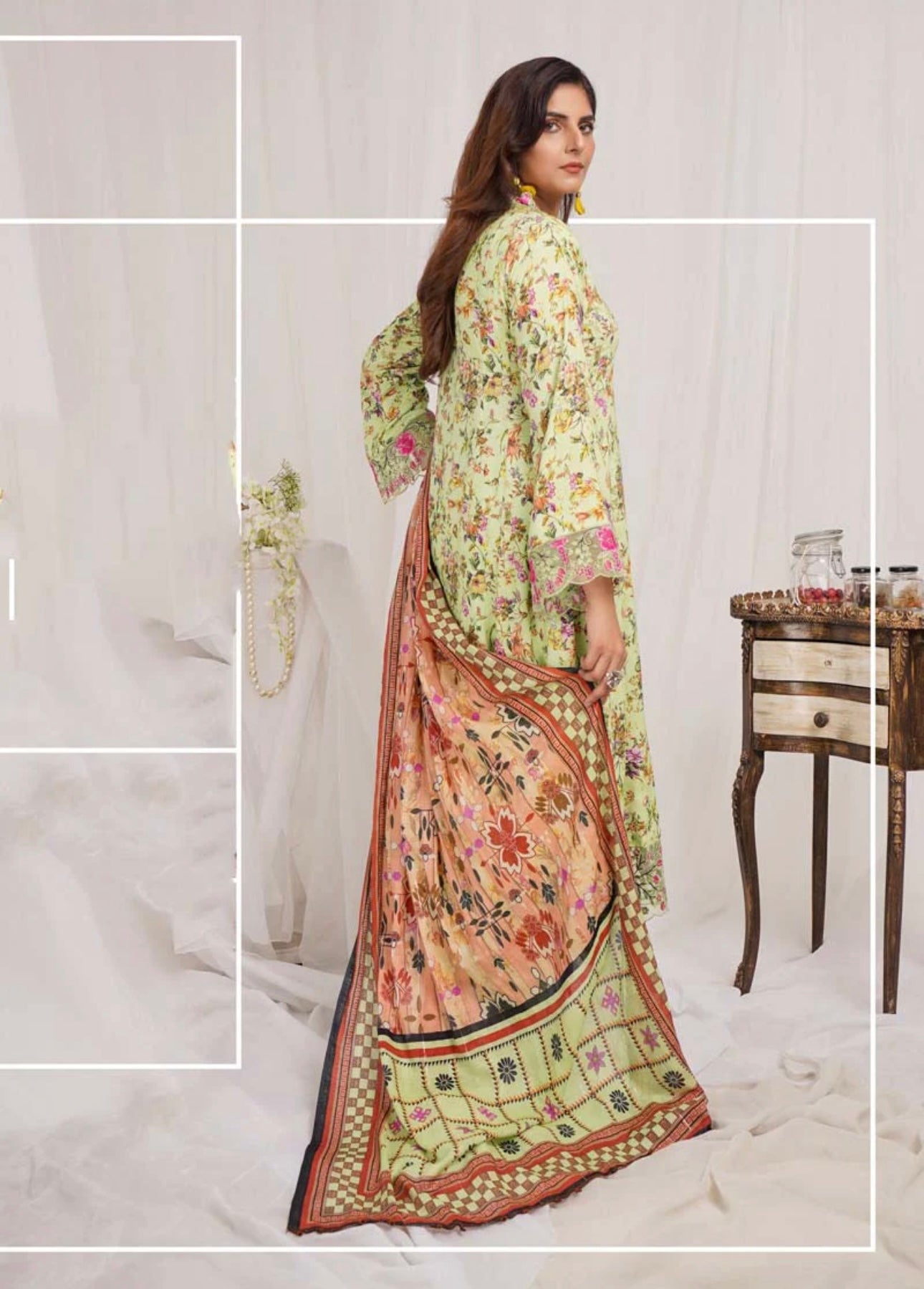 Munira Digital Print Linen readymade Outfit with Barosia Dupatta MSL2