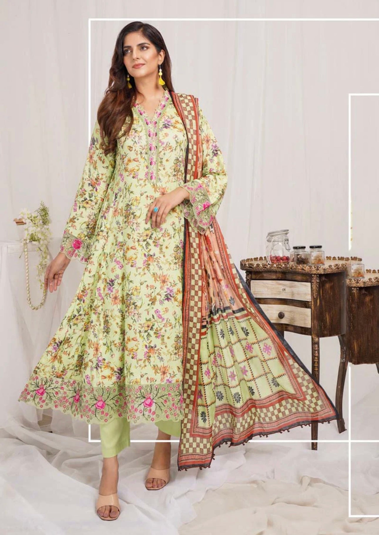 Munira Digital Print Linen readymade Outfit with Barosia Dupatta MSL2