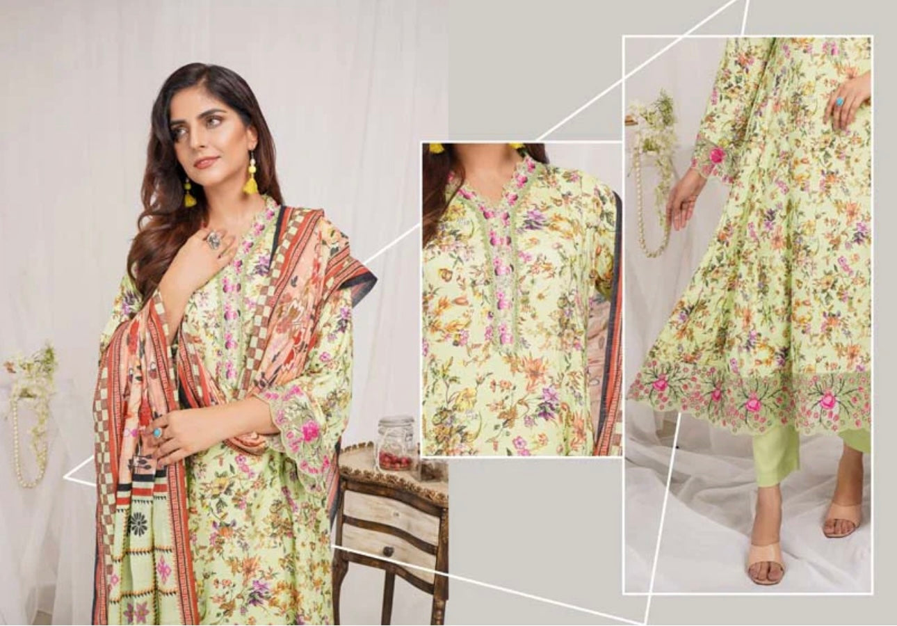 Munira Digital Print Linen readymade Outfit with Barosia Dupatta MSL2