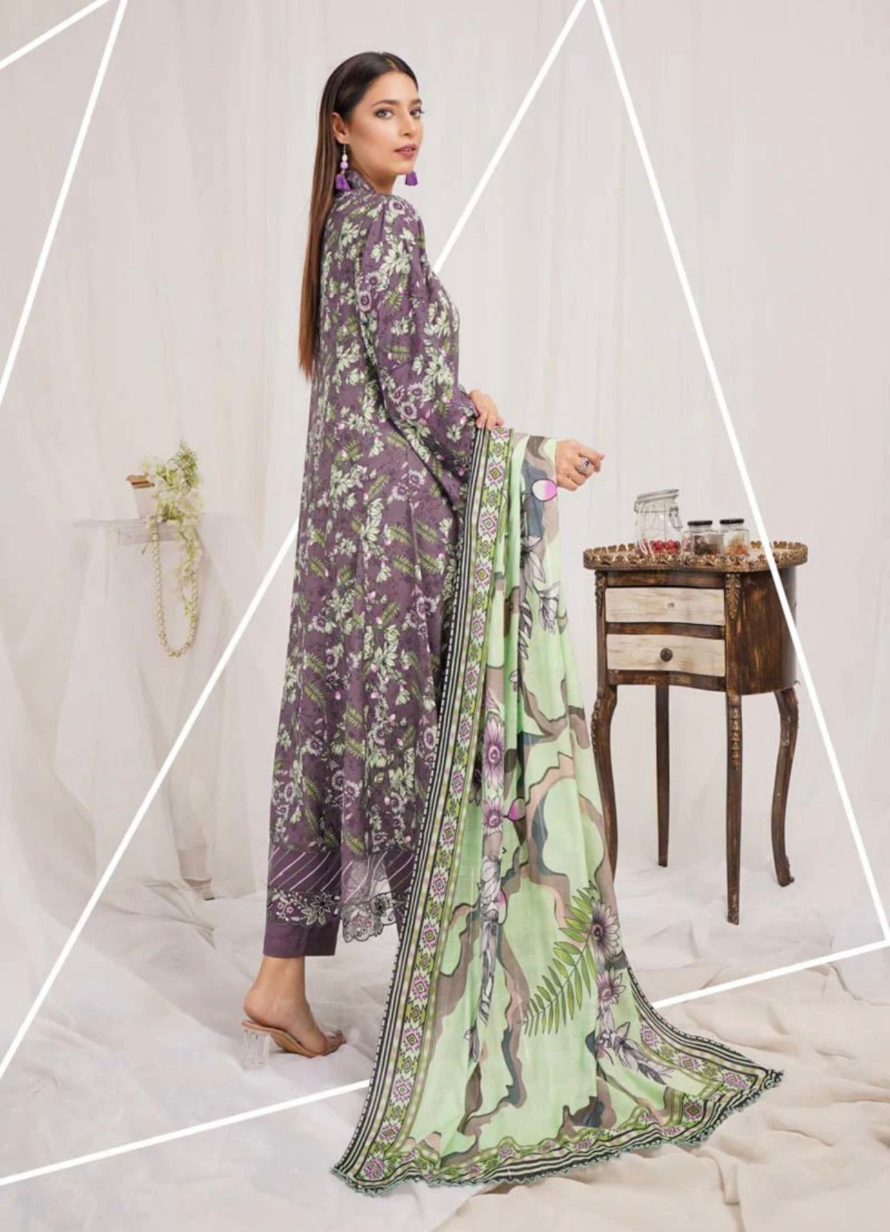 Munira Digital Print Linen readymade Outfit with Barosia Dupatta MSL1