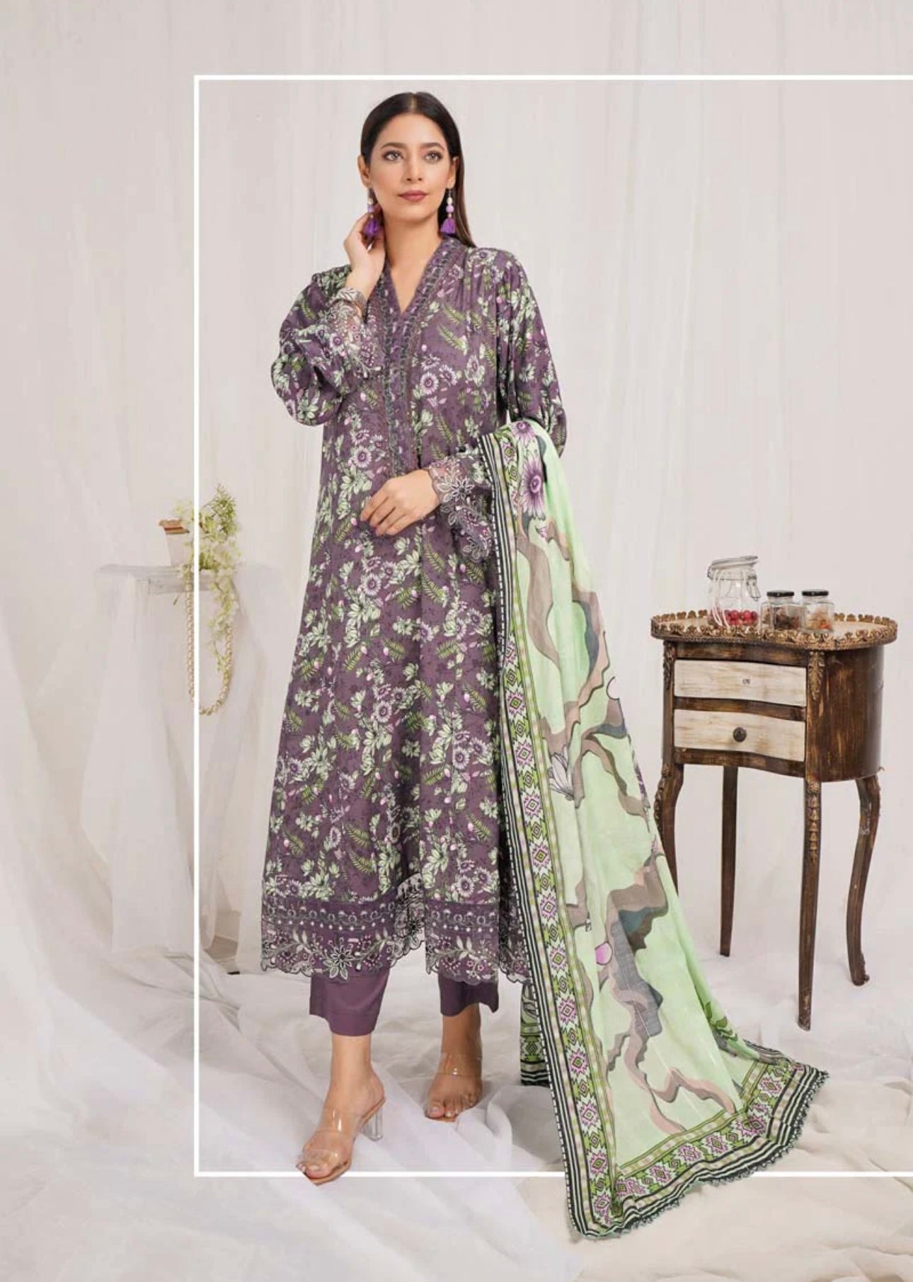 Munira Digital Print Linen readymade Outfit with Barosia Dupatta MSL1