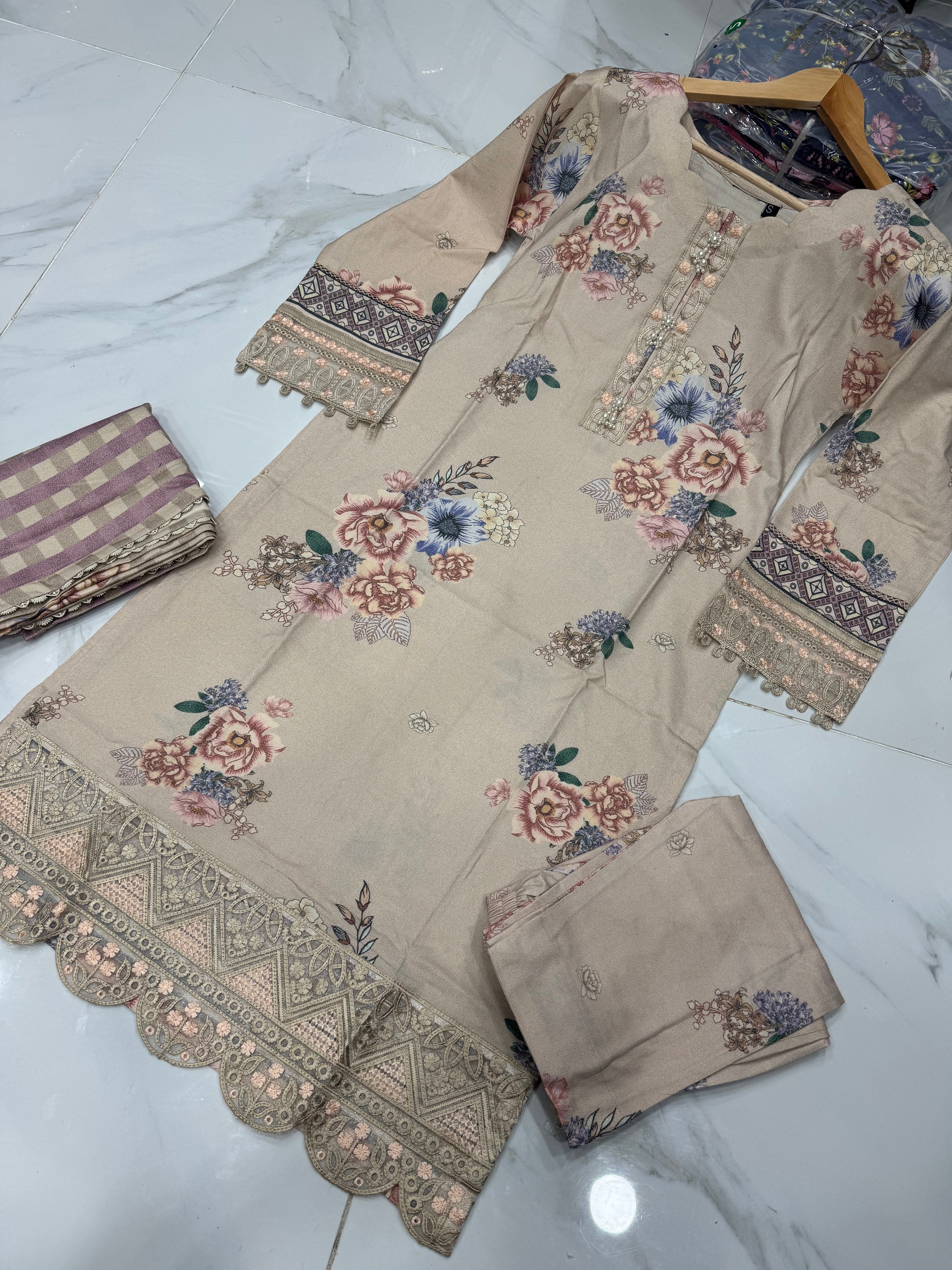 NAKHRA COLLECTION EMBROIDERED DHANAK 3PC READYMADE | NDR206