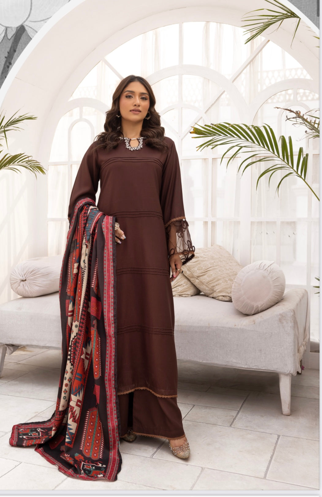 SIMRANS NAKHRA 3 Piece Dhanak readymade Suit with Digital Wool Shawl DSS01