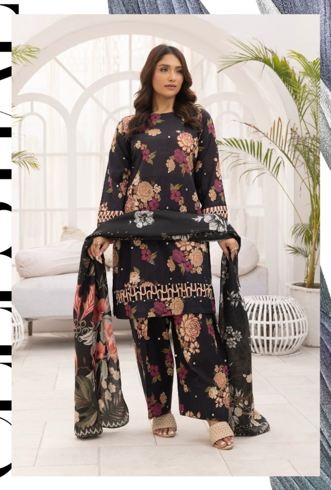 SIMRANS BLISS SEQUENCE PRINTED KHADAR 3PC READYMADE |SBK004|