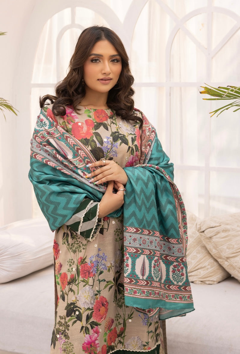 SIMRANS BLISS SEQUENCE PRINTED KHADAR 3PC READYMADE |SBK002|