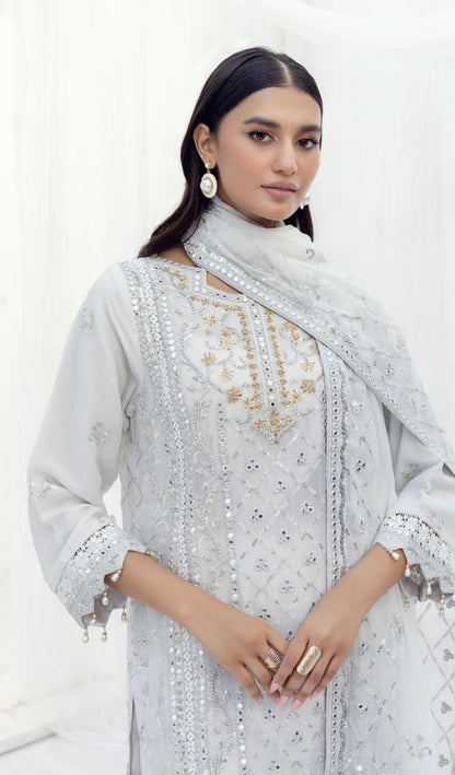 SIMRANS NAKHRA EMBROIDERED LUXURY CHIFFON ICE BLUE 3PC READYMADE SNC427