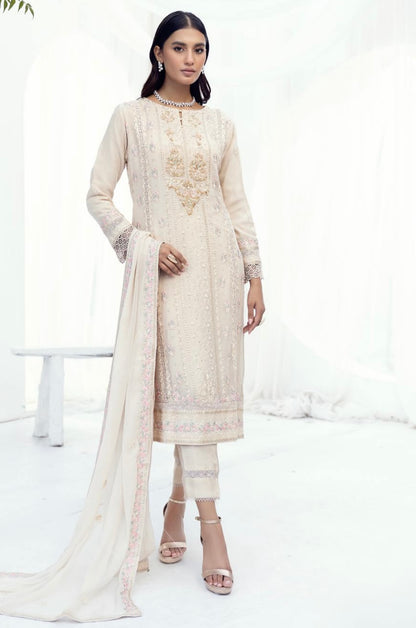 SIMRANS NAKHRA EMBROIDERED LUXURY CHIFFON BEIGE 3PC READYMADE SNC425