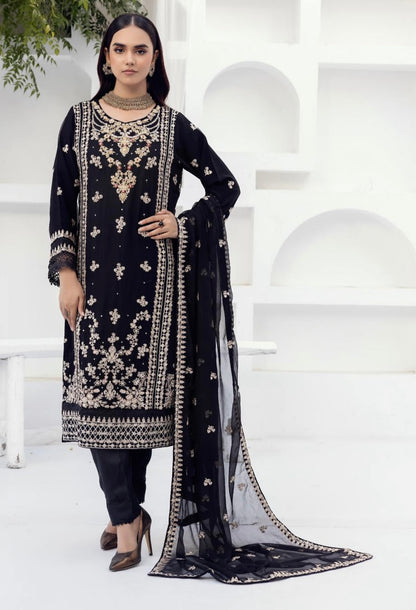 SIMRANS NAKHRA EMBROIDERED LUXURY CHIFFON BLACK 3PC READYMADE SNC424