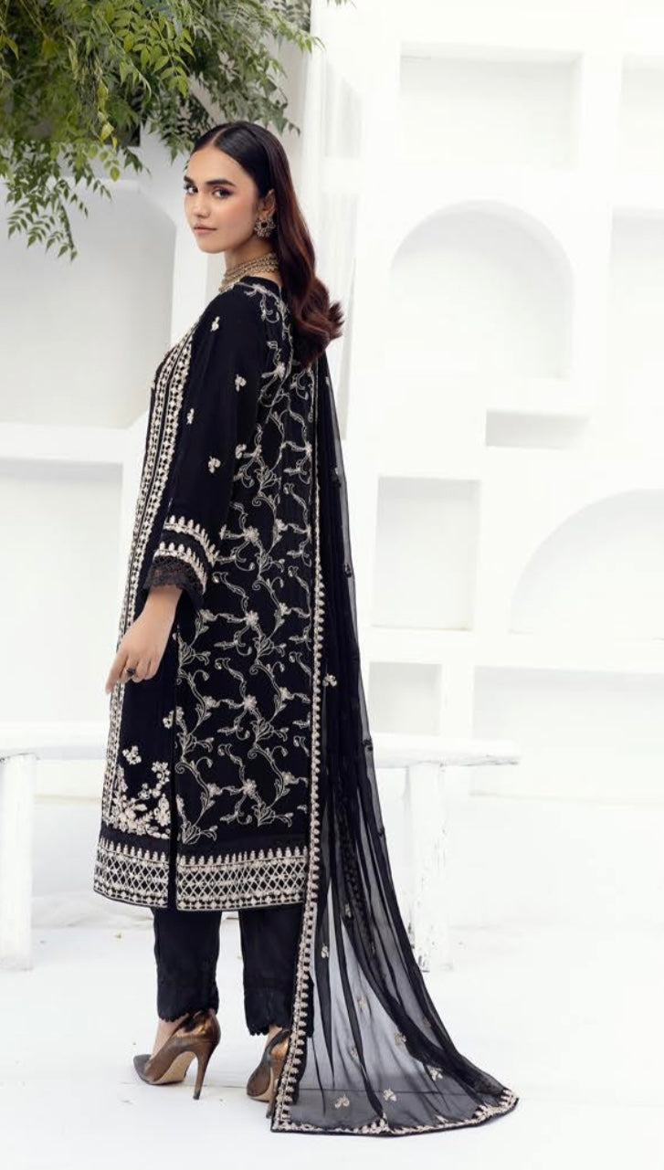 SIMRANS NAKHRA EMBROIDERED LUXURY CHIFFON BLACK 3PC READYMADE SNC424