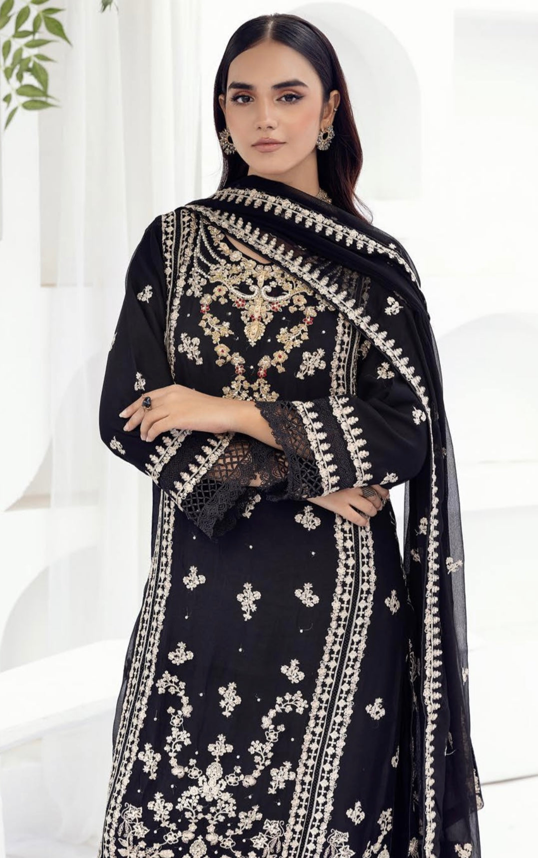 SIMRANS NAKHRA EMBROIDERED LUXURY CHIFFON BLACK 3PC READYMADE SNC424