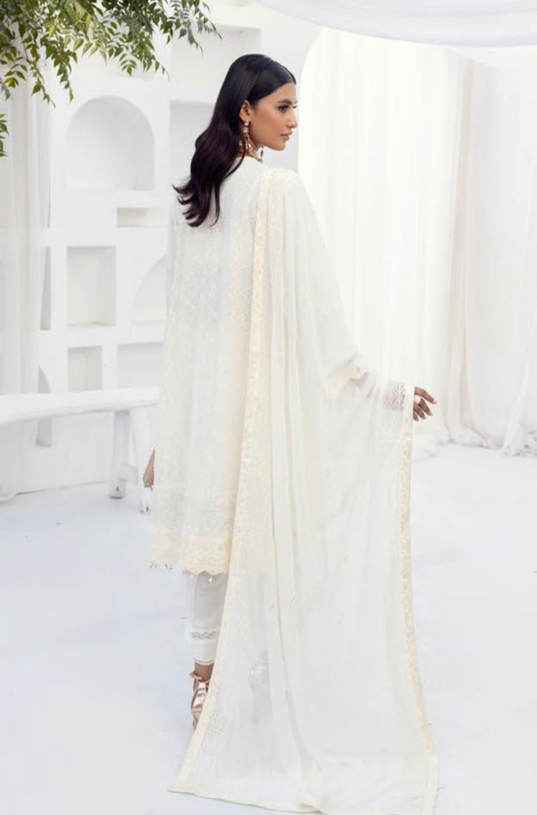 SIMRANS NAKHRA EMBROIDERED LUXURY CHIFFON CREAM 3PC READYMADE SNC423