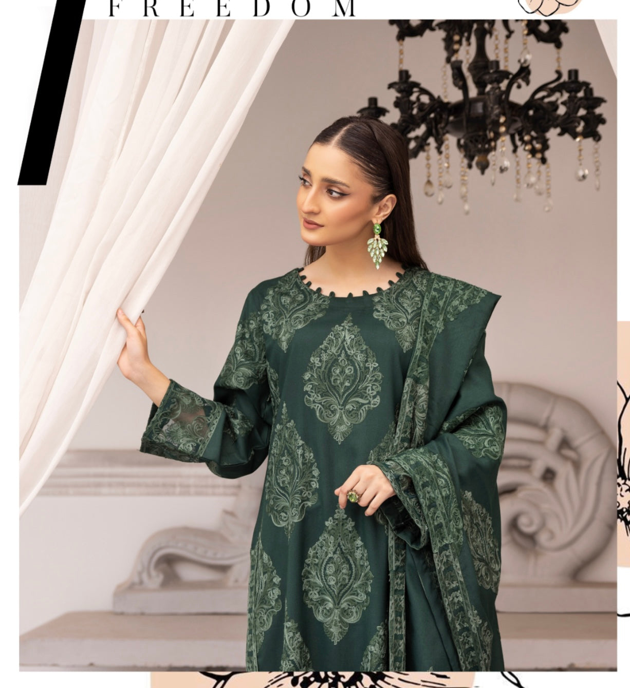 SIMRANS SIGNATURE EMBROIDERED DHANAK SUITS 3PC READYMADE SDR472