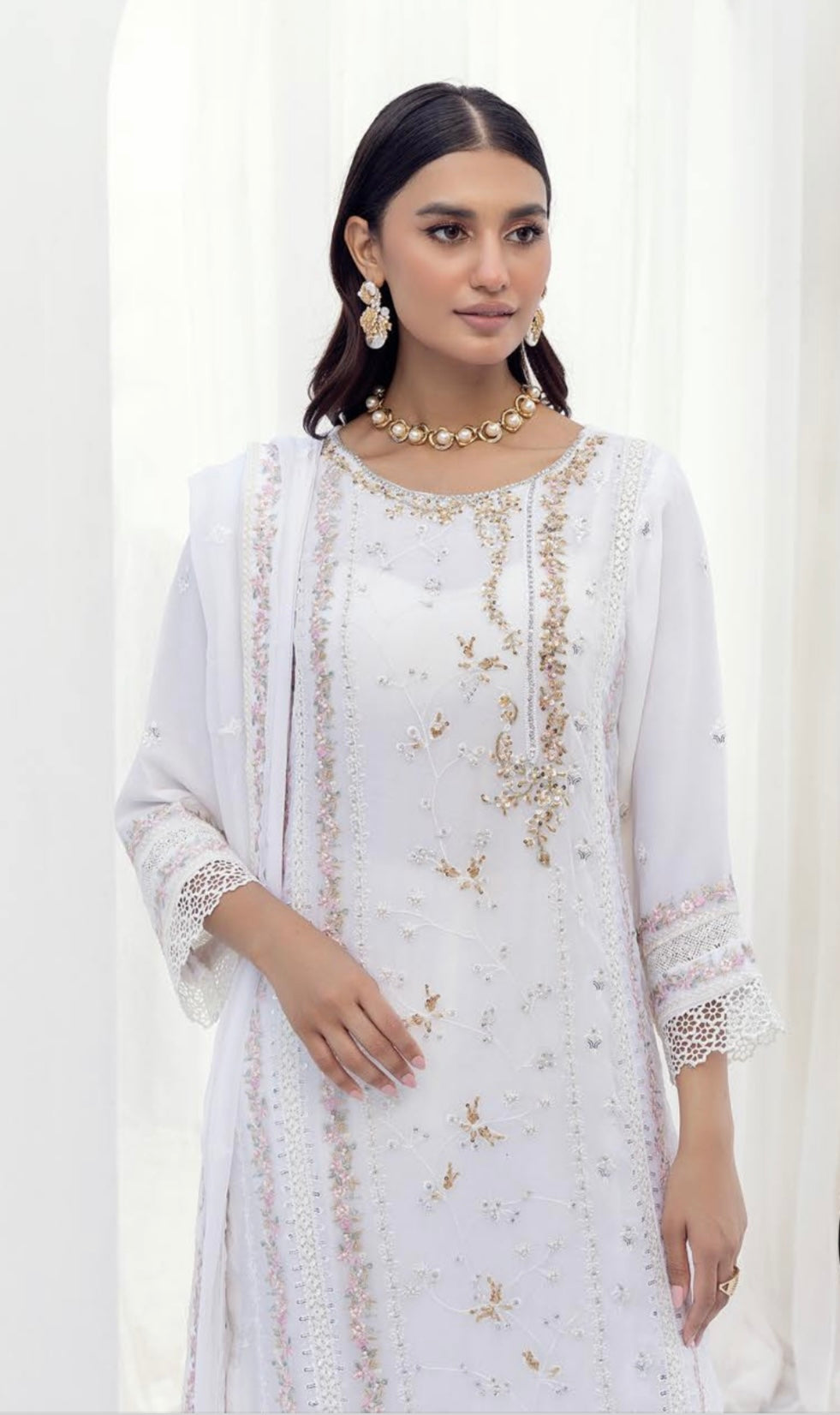 SIMRANS NAKHRA EMBROIDERED LUXURY CHIFFON WHITE 3PC READYMADE SNC421