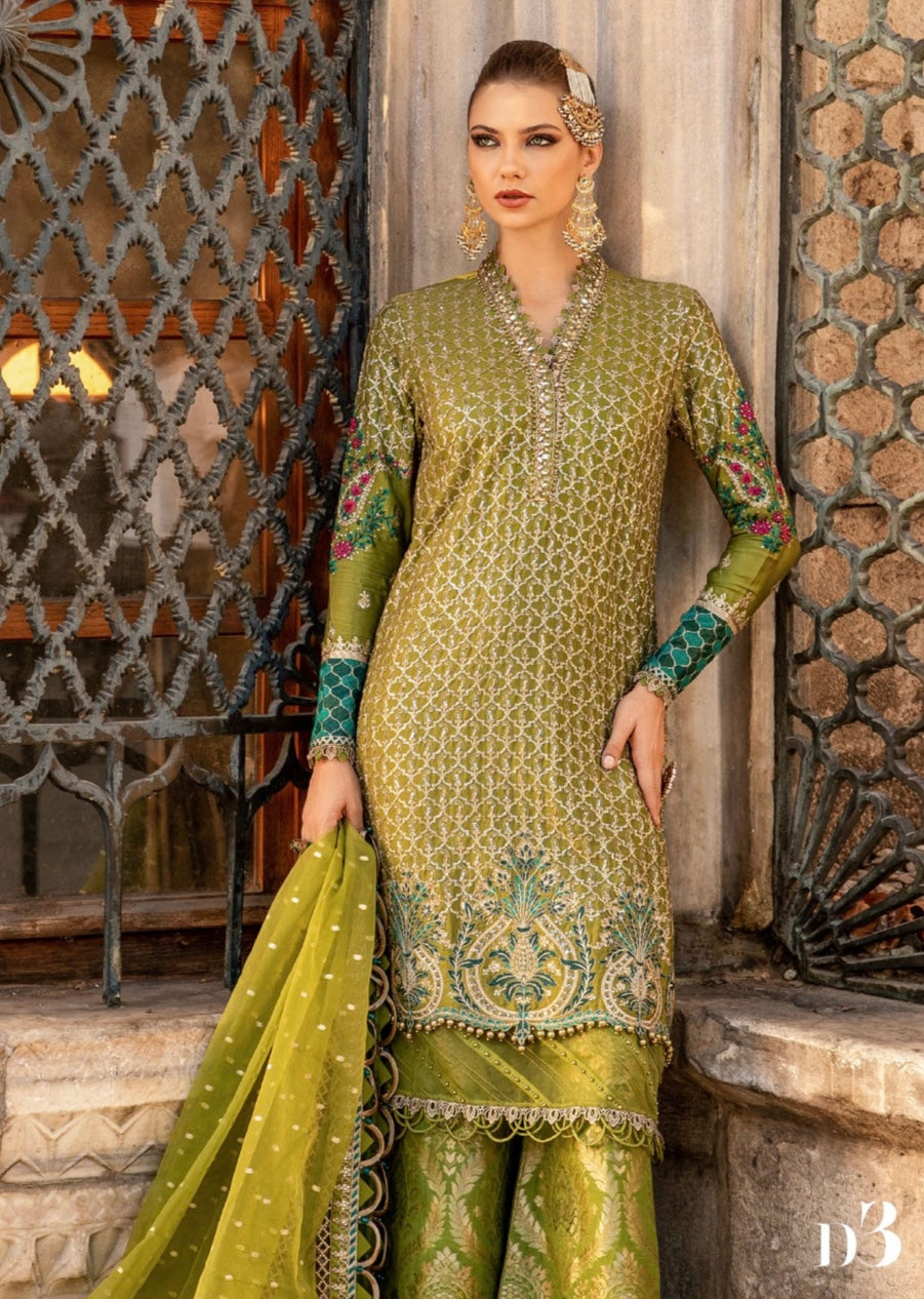 MARIA B sateen 3 Piece Embroidered Cotton Satiny Suit | CSS-803