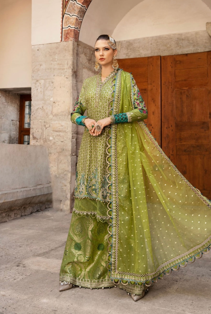 MARIA B sateen 3 Piece Embroidered Cotton Satiny Suit | CSS-803