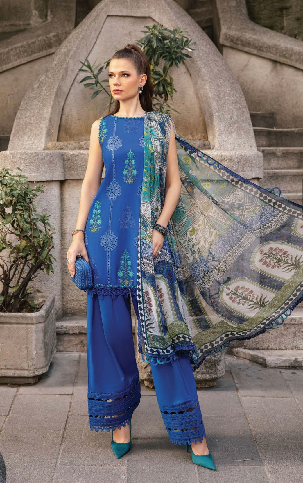 MARIA B Original 3 Piece Unstitched Printed cambric Suit | MPT-2305-B