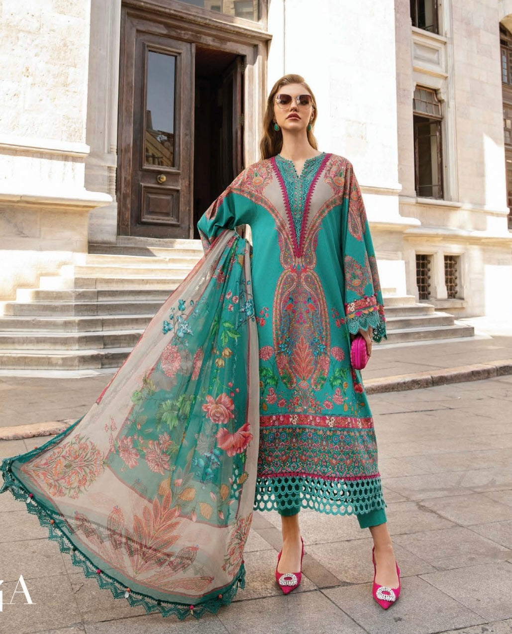 MARIA B Original 3 Piece Unstitched Printed cambric Suit | MPT-2306-B