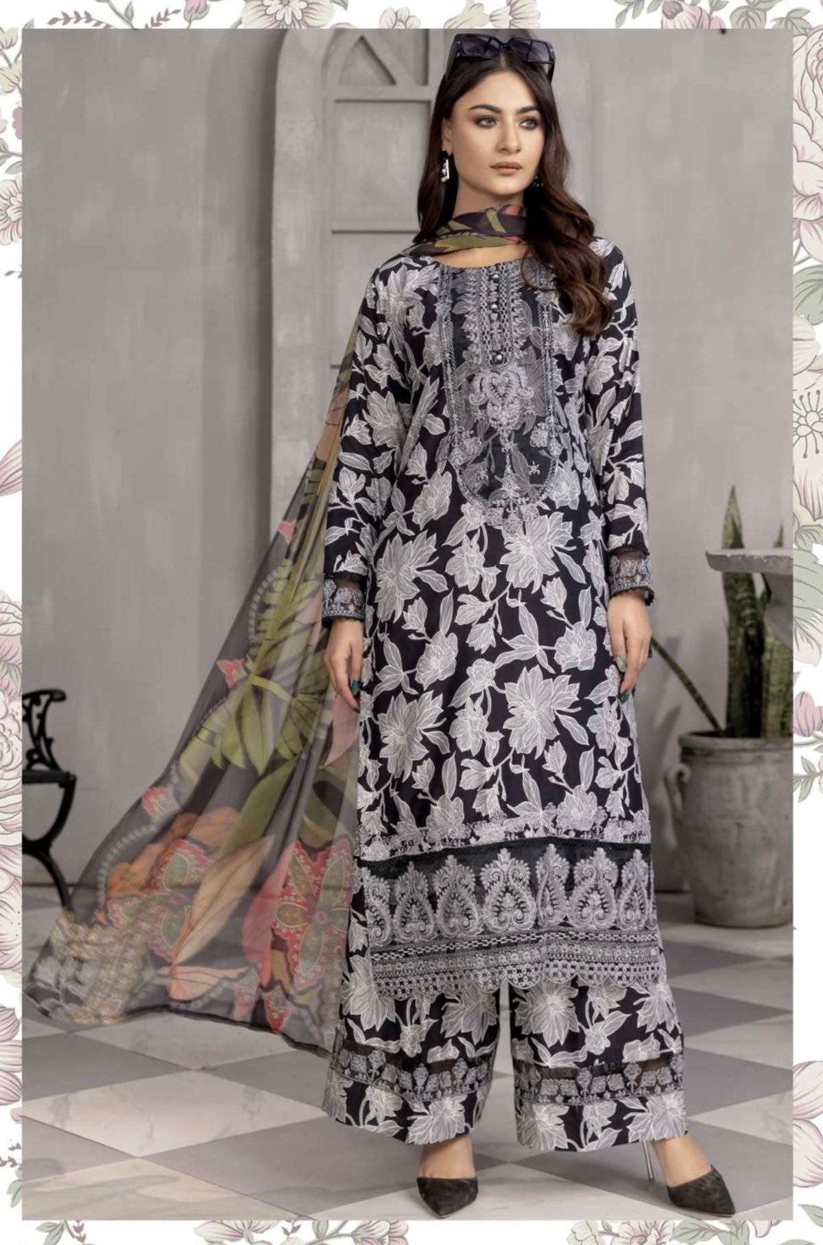 SIMRANS ‘NISA’ | EMBROIDERED LINEN 3PC READYMADE | SM394