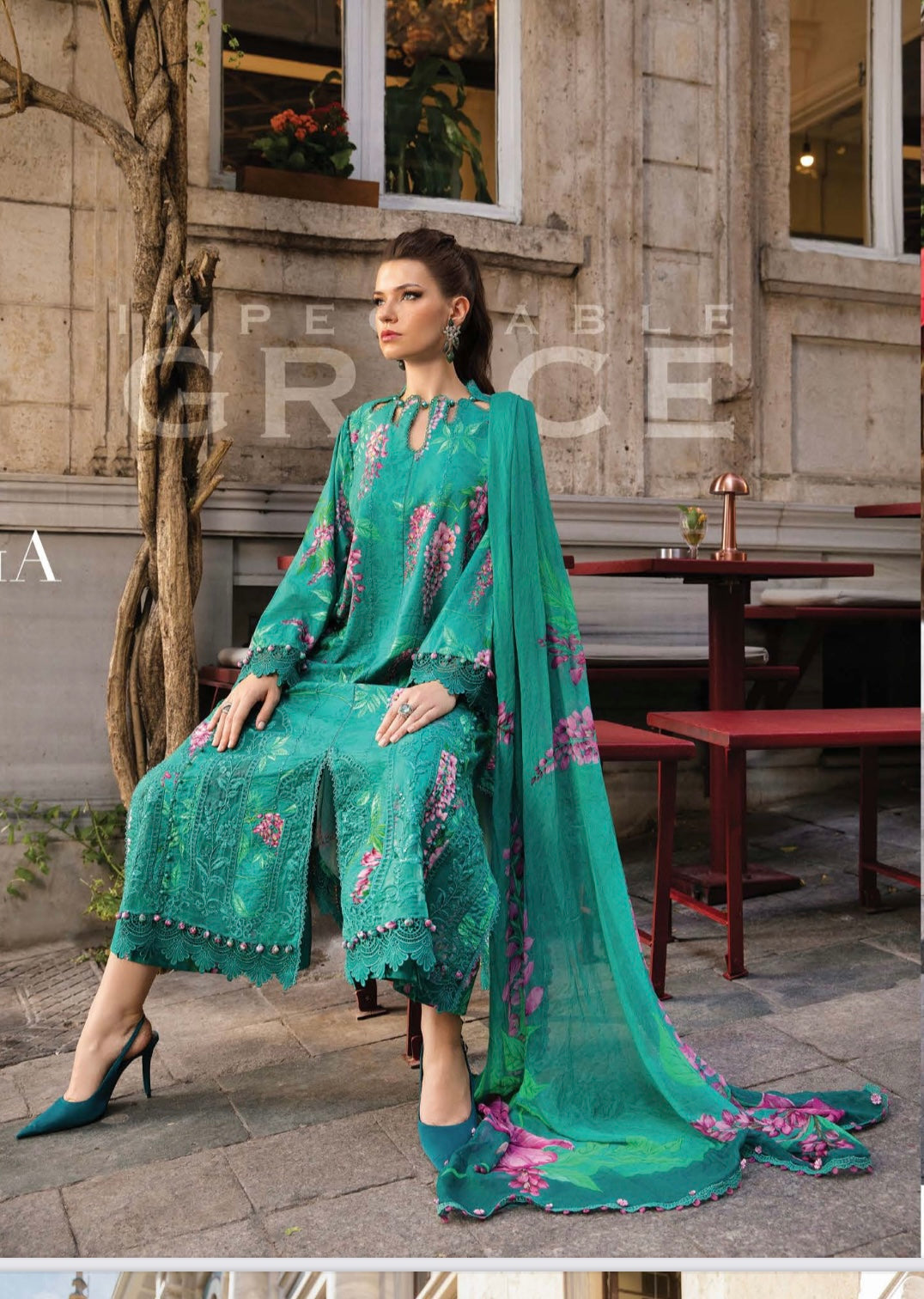 MARIA B Original 3 Piece Unstitched Printed cambric Suit | MPT-2303-A