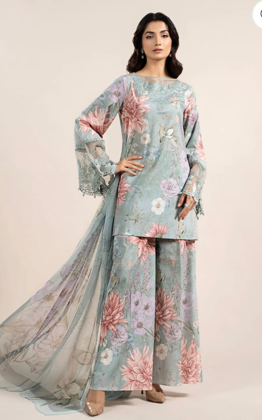 MARIA B Original 3 Piece Unstitched Printed cambric Suit | MPT-2302-B