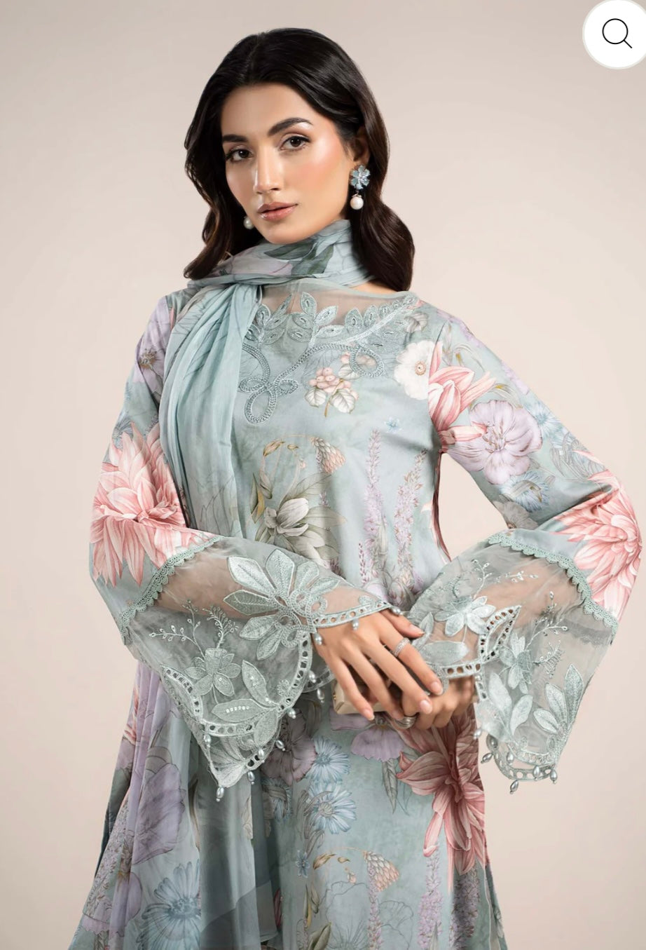 MARIA B Original 3 Piece Unstitched Printed cambric Suit | MPT-2302-B