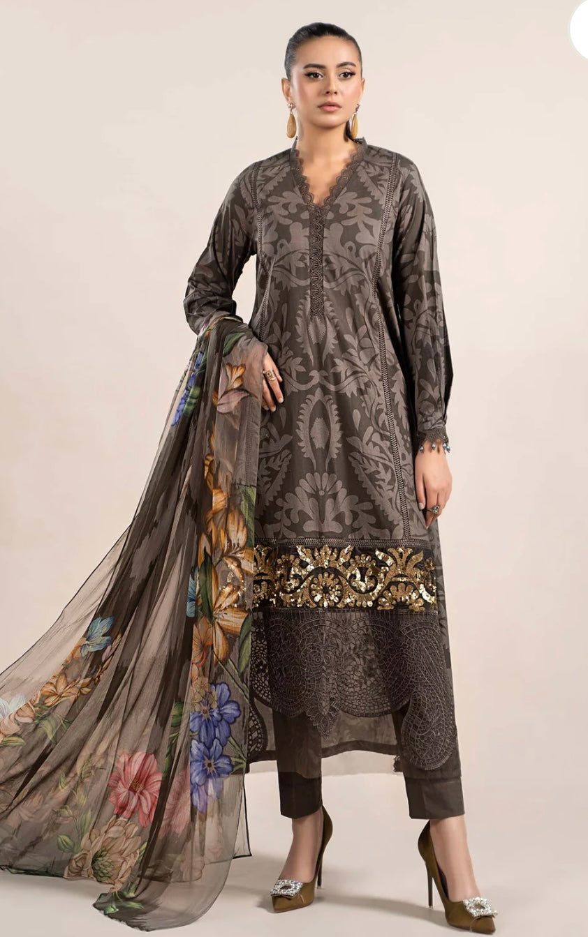 MARIA B Original 3 Piece Unstitched Printed cambric Suit | MPT-2310-A