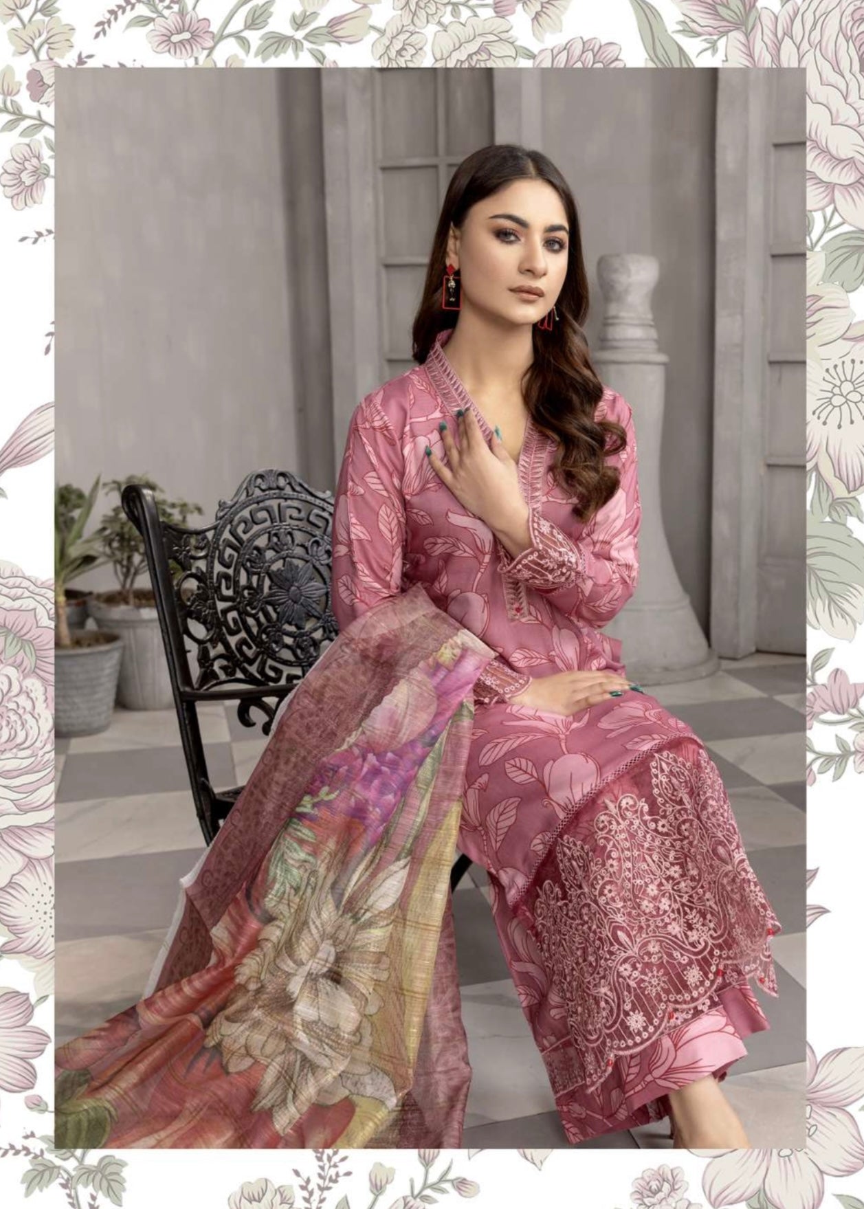 SIMRANS ‘NISA’ | EMBROIDERED LINEN 3PC READYMADE | SM390