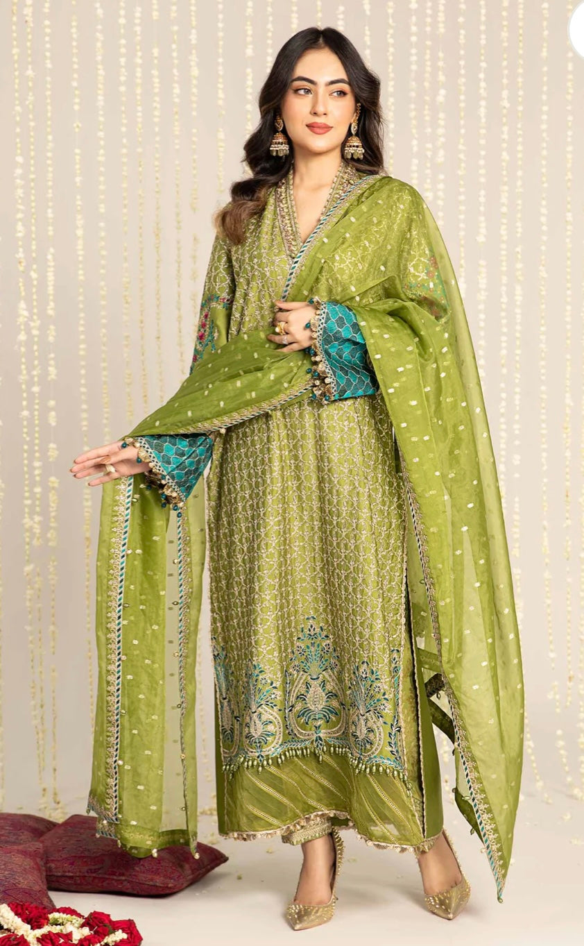 MARIA B sateen 3 Piece Embroidered Cotton Satiny Suit | CSS-803