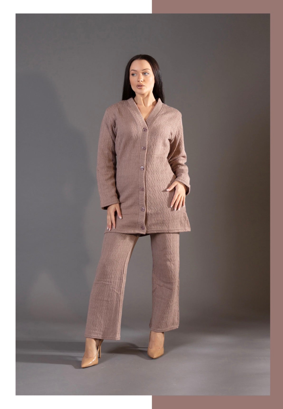 SIMRANS winter Knitted Short Co ord Set mauve