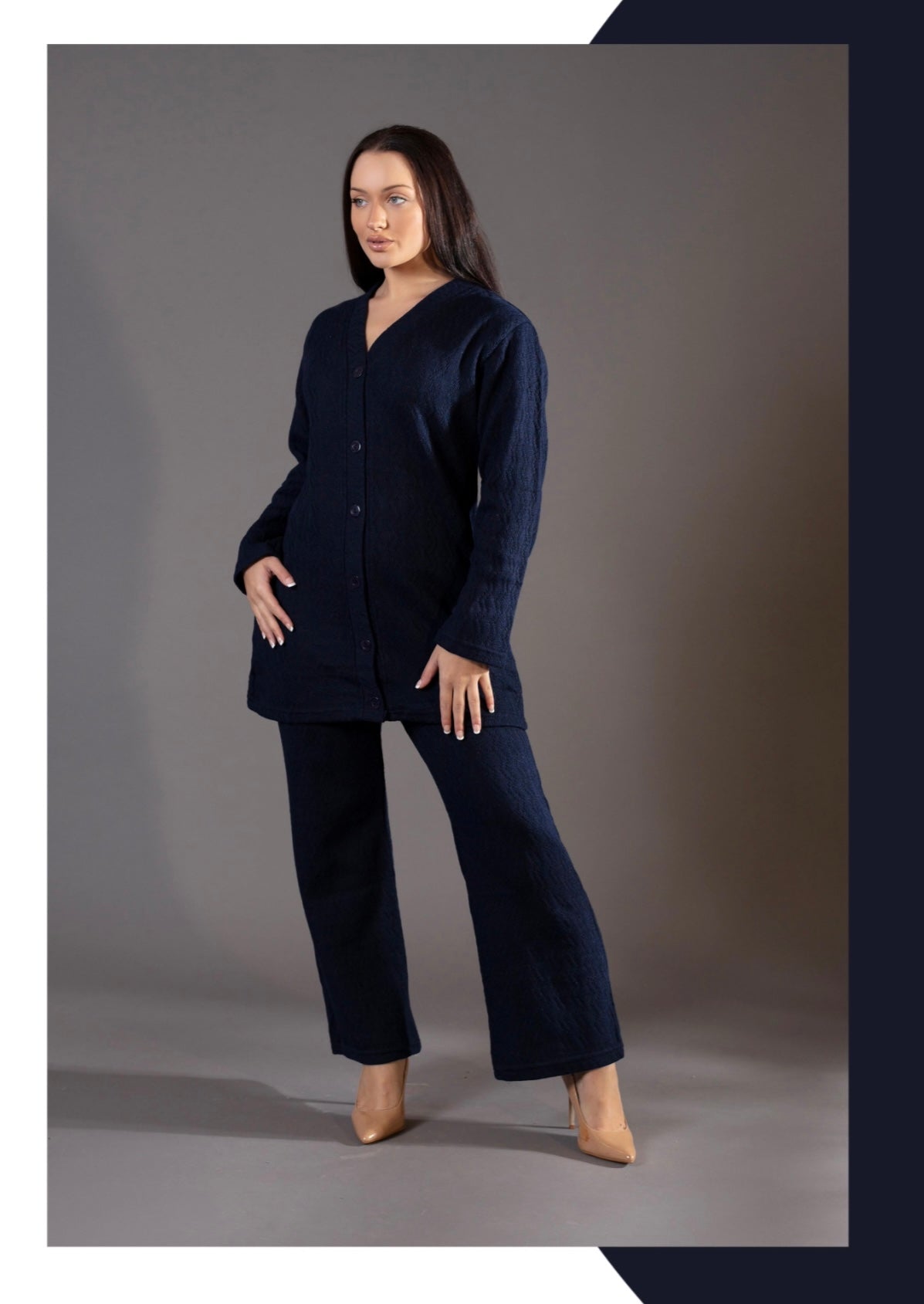 SIMRANS winter Knitted Short Co ord Set Navy blue