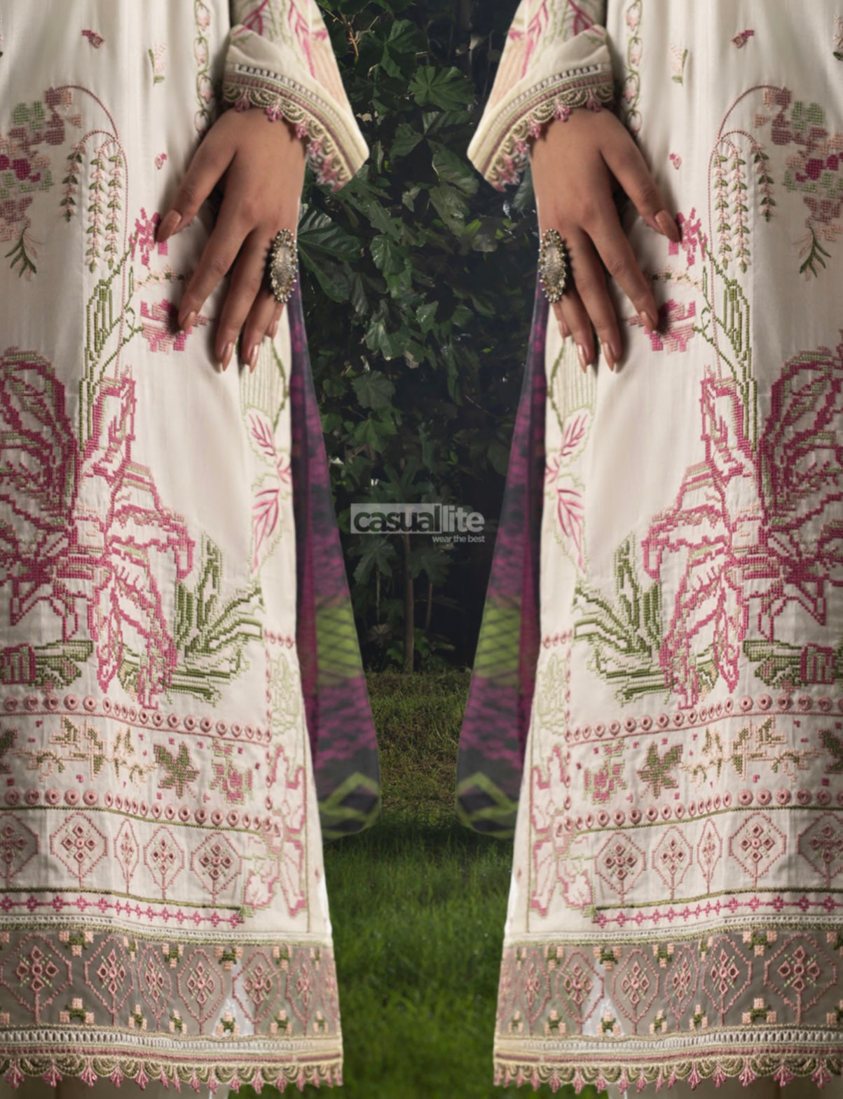 CASUALLITE ‘SHANASAI’ | LUXURY EMBROIDERED LINEN READYMADE | MIRHA SPECIAL- 422