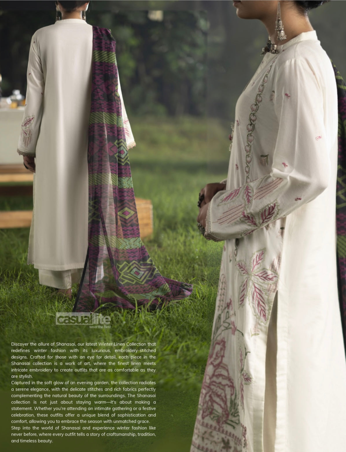 CASUALLITE ‘SHANASAI’ | LUXURY EMBROIDERED LINEN READYMADE | MIRHA SPECIAL- 422