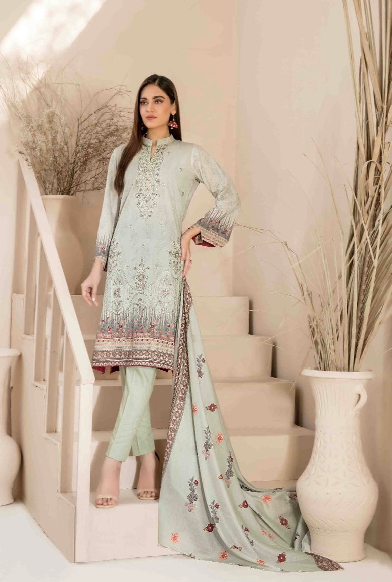 TAWAKKAL 3PC EMBROIDERED LAWN UNSTITCHED AYZEL : 02